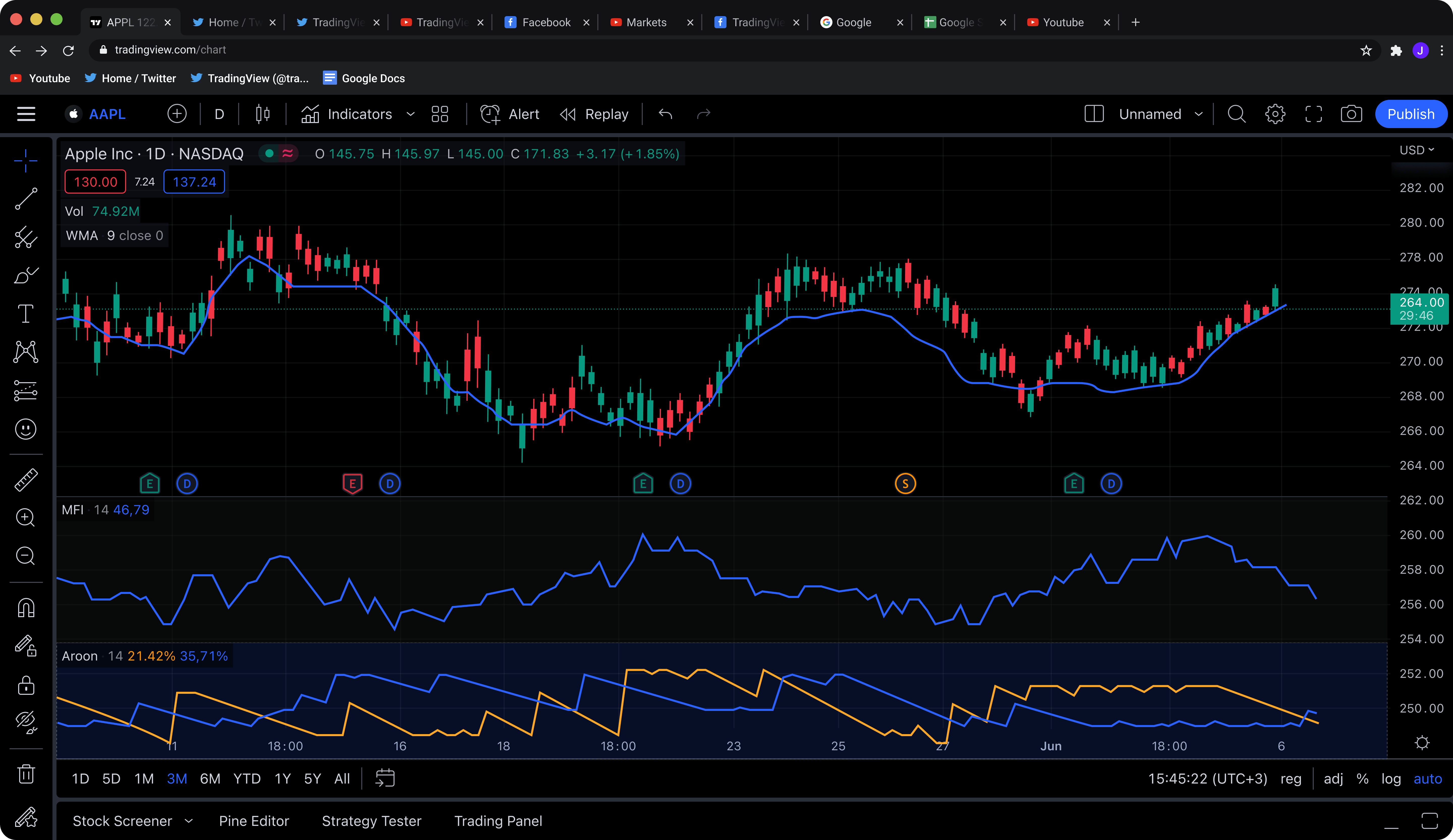 TradingView 브라우저 버전 인터페이스 스크린샷 — 탭이 많아 경험에 영향